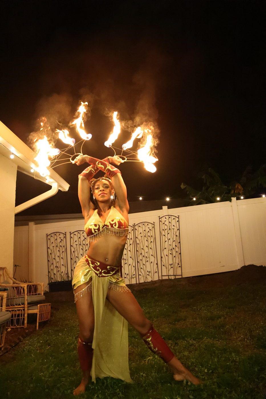 Fire fans spinning performance